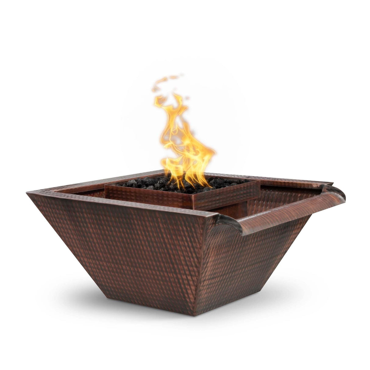 The Outdoor Plus Maya Copper Wide Gravity Spill Fire and Water Bowls