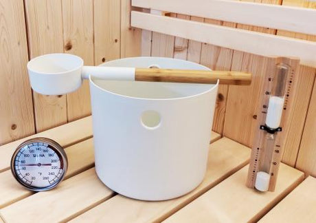 SaunaLife Bucket, Ladle, Timer and Thermometer | Sauna Accessory Package