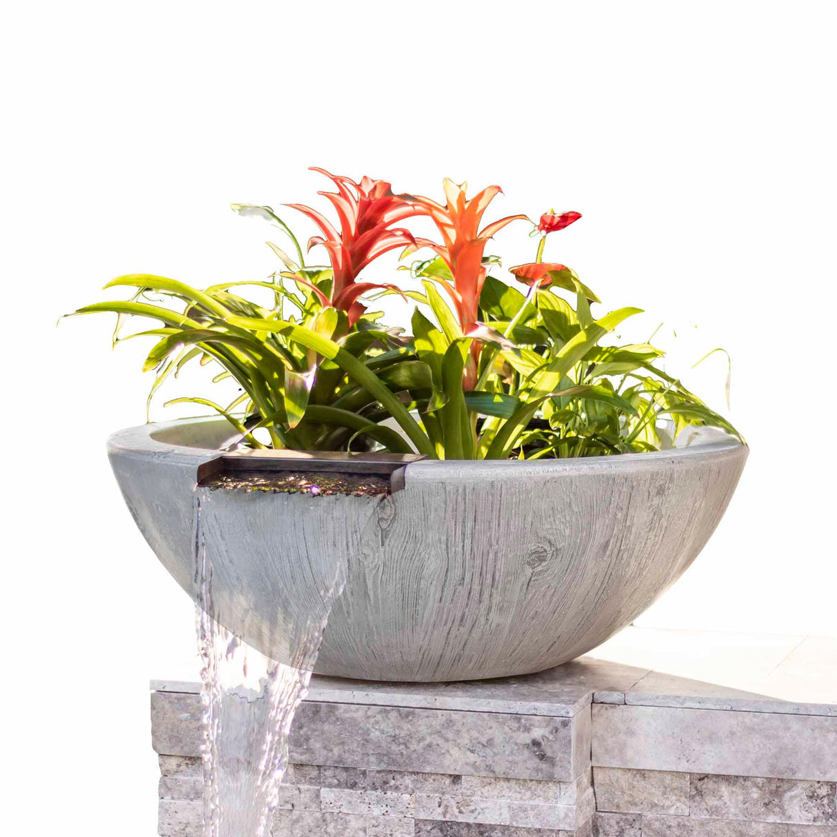 The Outdoor Plus Sedona Planter and Water Bowl - Woodgrain Concrete
