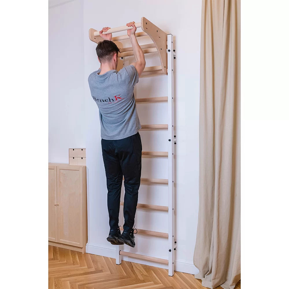 BenchK | 711 Basic Wall Bar Home Gym with Wooden Pull Up Bar