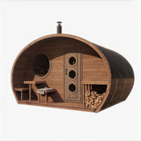 SaunaLife 8 Person Outdoor HobHouse Barrel Sauna W/ Changing Room | G11