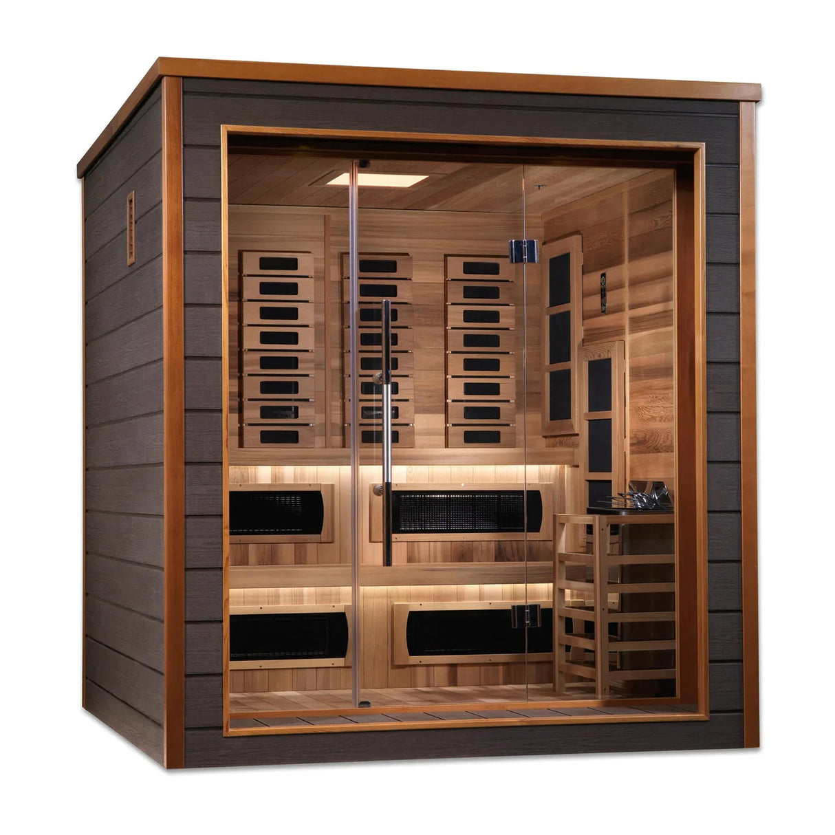 Golden Designs | Karlstad 6-Person Outdoor-Indoor PureTech™ Hybrid Full Spectrum Sauna (GDI-8226-01) - Canadian Red Cedar Interior