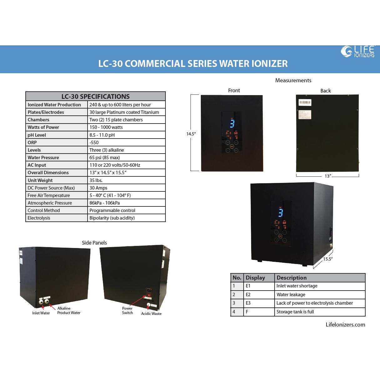 Life Ionizer LC-30 Commercial Water Ionizer